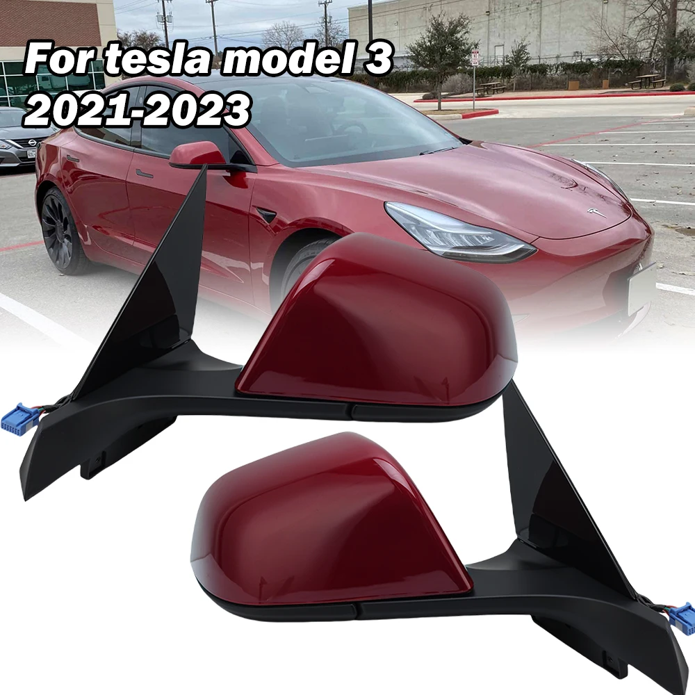 13 Wire Side Mirror Assembly For Tesla Model 3 M3 2021-2023 Burgundy Dark Red With Housing Low End Side Mirror Car Accessories