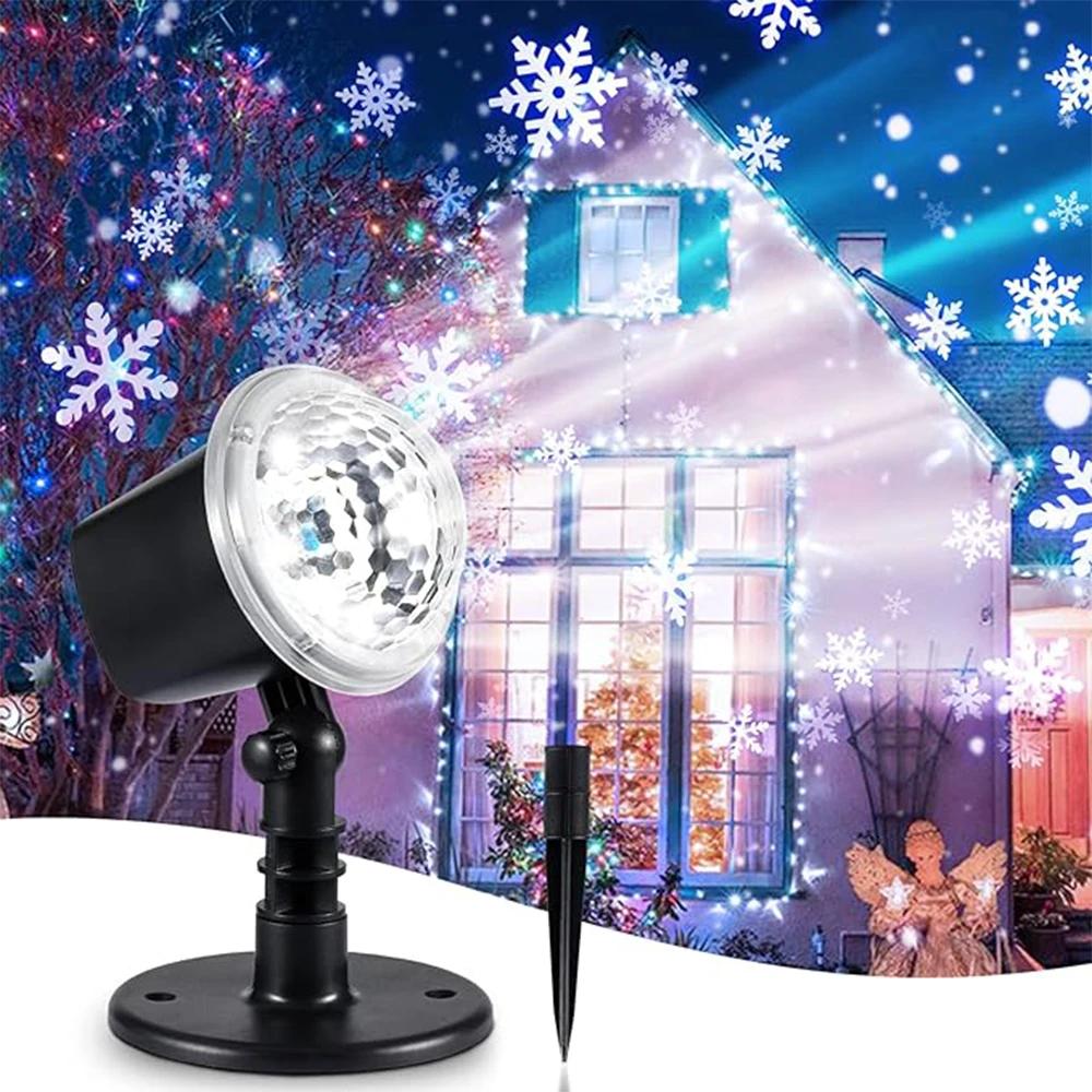 

Christmas Snowflake Projector LED Fairy Lights for Bedroom Rotating Dynamic White Snow Projection Lamp Indoor New Year Ornaments