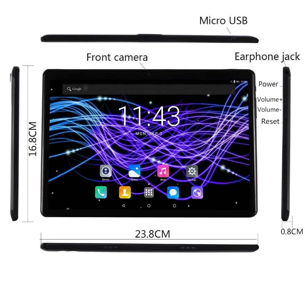 Global Version Google Play Android 10 10 inch tablet Octa Core 6GB RAM 64GB ROM 1280*800 IPS 2.5D Glass Kids Tablets 10 10.1