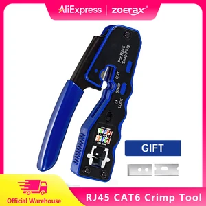Alat Crimping ZOERAX RJ45 Cat6 Melewati Crimper Dengan Fungsi Pemotongan dan pengupasan Kawat Termasuk Pisau Pengganti 8 crimper kabel penjualan terbaik - №