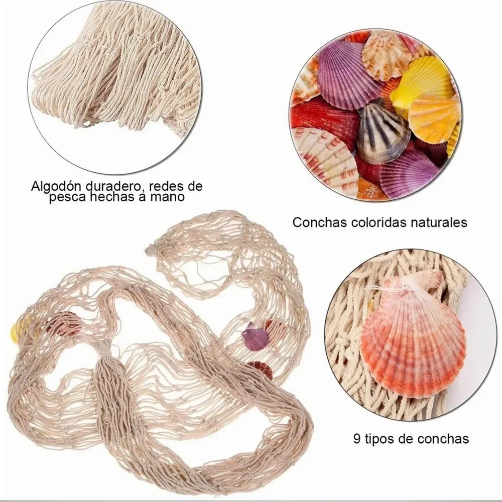 Cotton Hand Weaving Decorative Fishing Net Beige Color 1x2m Fishing Net Decor Includes Clips With Shells