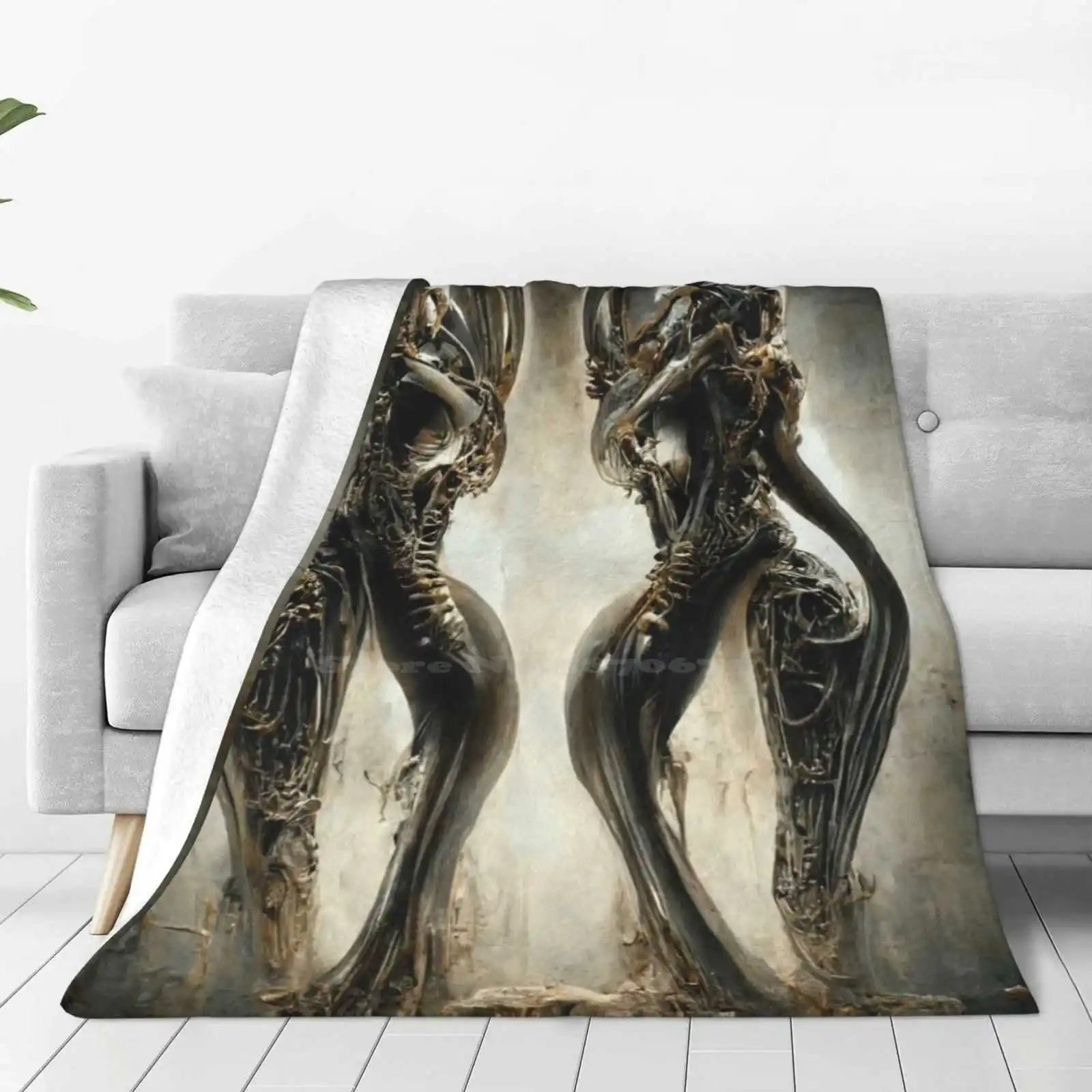 Biomechanical Dancers-Alien Head To Head-Promethean Tech Mech Trend Style Funny Fashion Soft Throw Blanket Aliens Alien Guitar