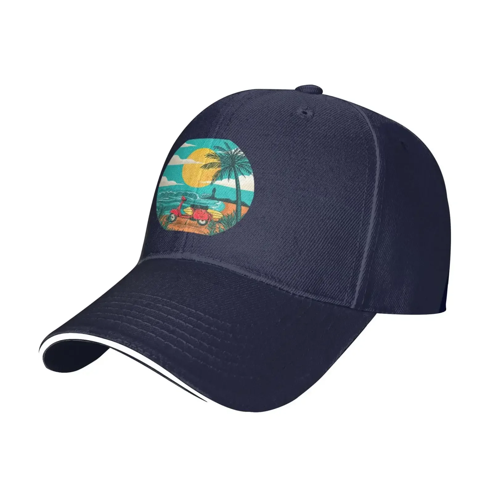 Sunset Beach Palm Tree Print Casual Sandwich Baseball Hats Adjustable Men's and Women's Caps Classic Cap