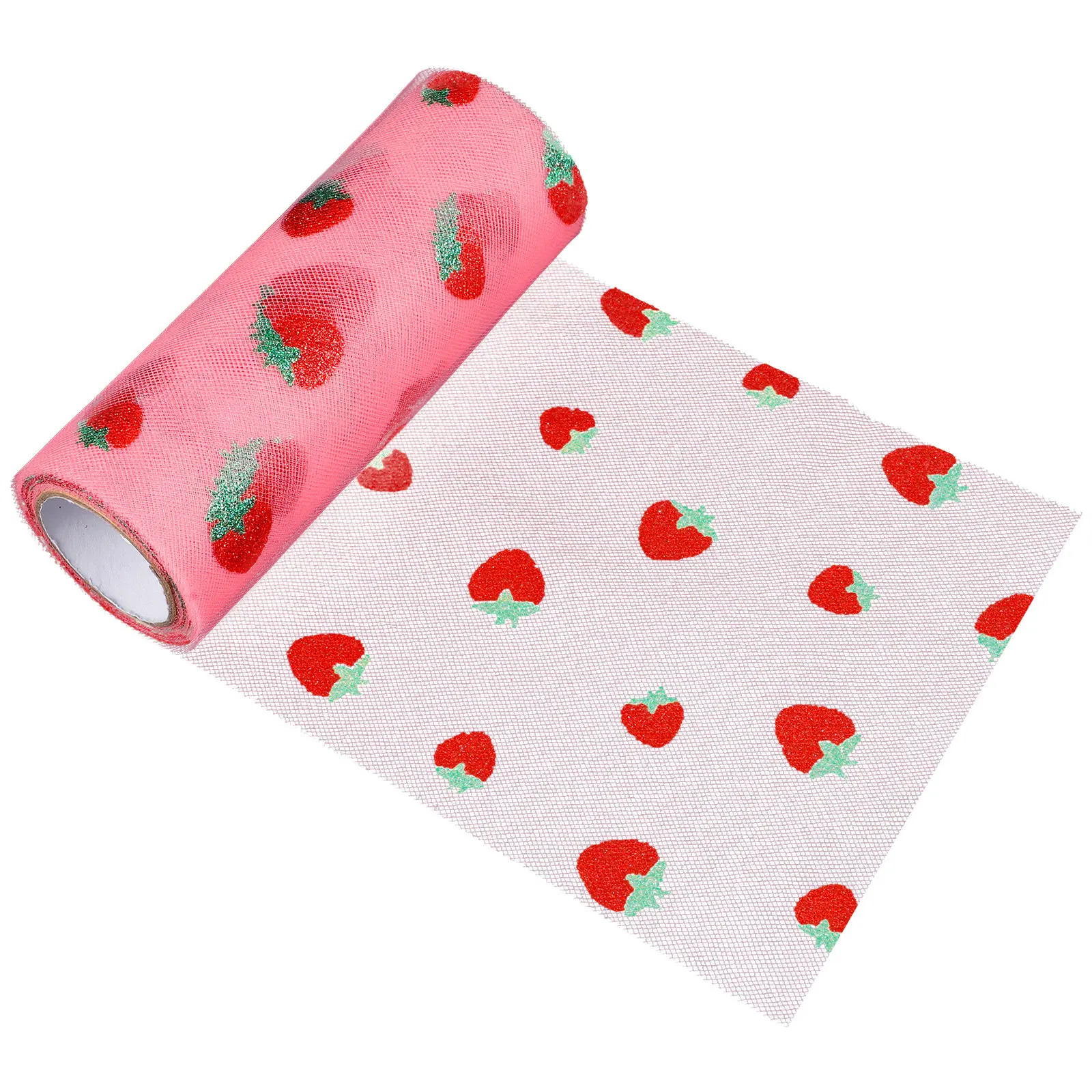 

1 рулон клубничной марлевой ленты из тюля, легко режущаяся, декоративная, для рукоделия, фестивалей и украшения платьев