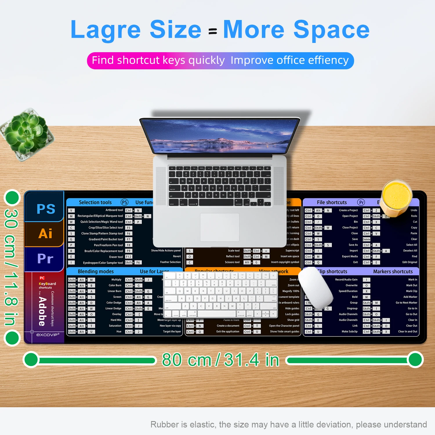 Alfombrilla de ratón EXCO atajos, gran extendida para Ps Ai Pr, Software Final, alfombrilla grande para teclado de oficina, alfombrilla de