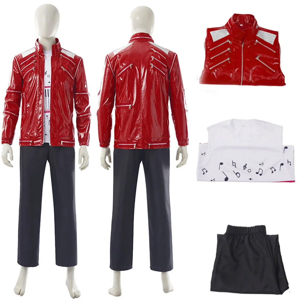 Michael Jackson Rote Lederjacke Cosplay Kostüm Komplettset MJ Beat It Jacke Hemd Hose Herren Bühnenauftritt Halloween Party