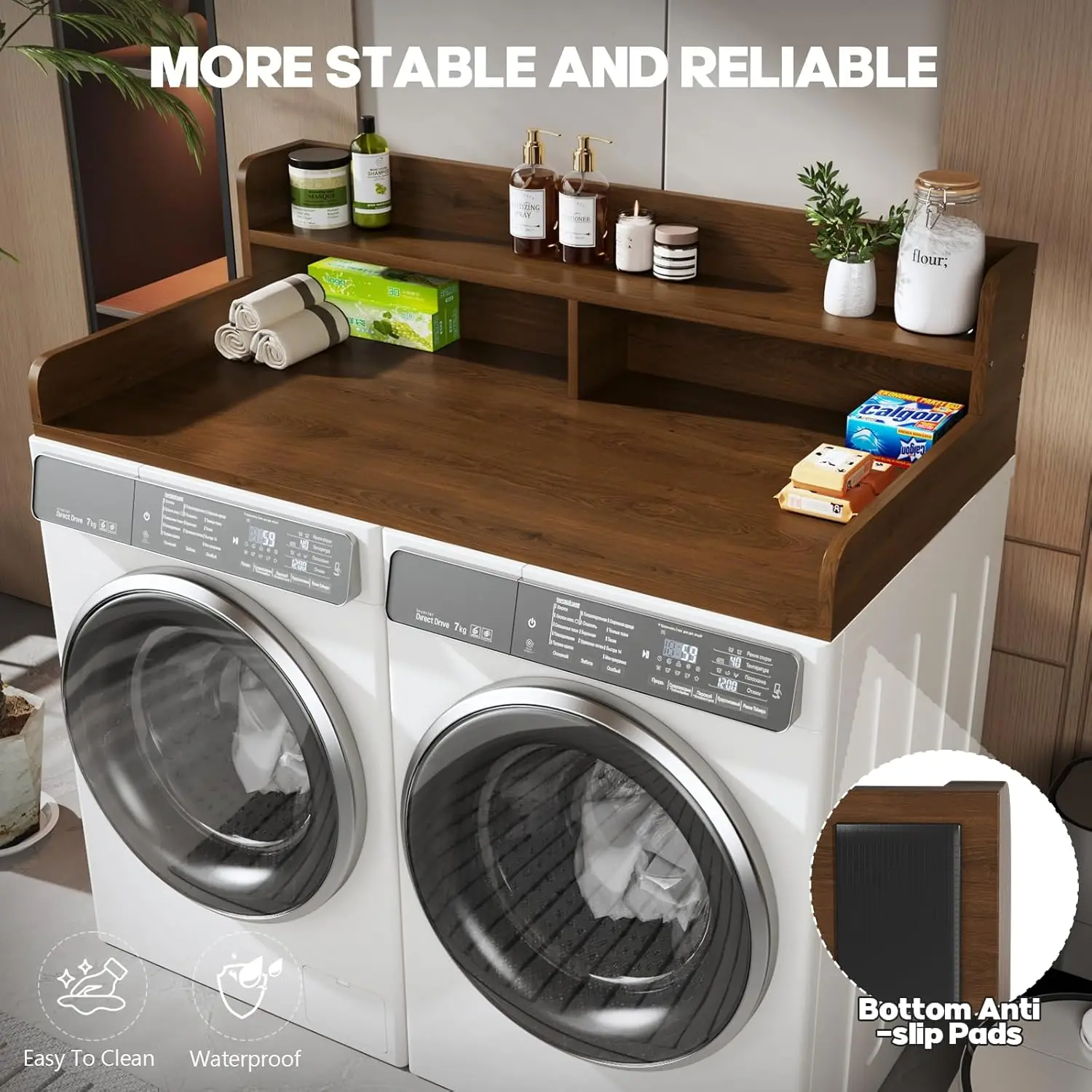 سطح غسالة ومجفف من طبقتين مع واقي ارتفاع 2.75 بوصة، 54 بوصة عرض × 27.5 بوصة عمق غطاء سطح غسيل