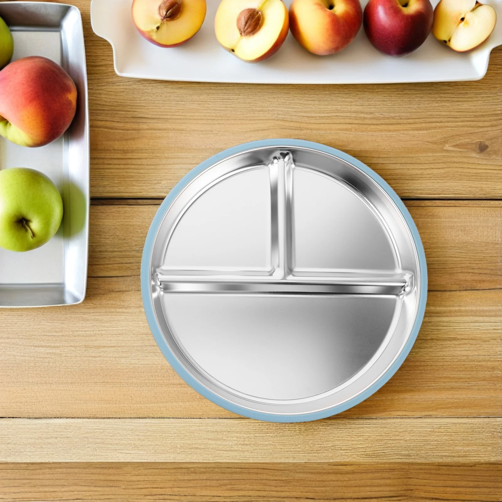 

3pcs Stainless Steel Toddler Plate Silicone Suction Base Durable Baby Dishwasher Safe Nonslip Kids Feeding Plates for Home