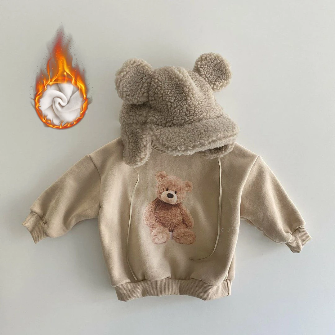 Spring and Autumn New Cute Baby Sweatshirt Top Newborn Boys and Girls Long Sleeve Round Neck Bears Graphic Print Pullover Coat