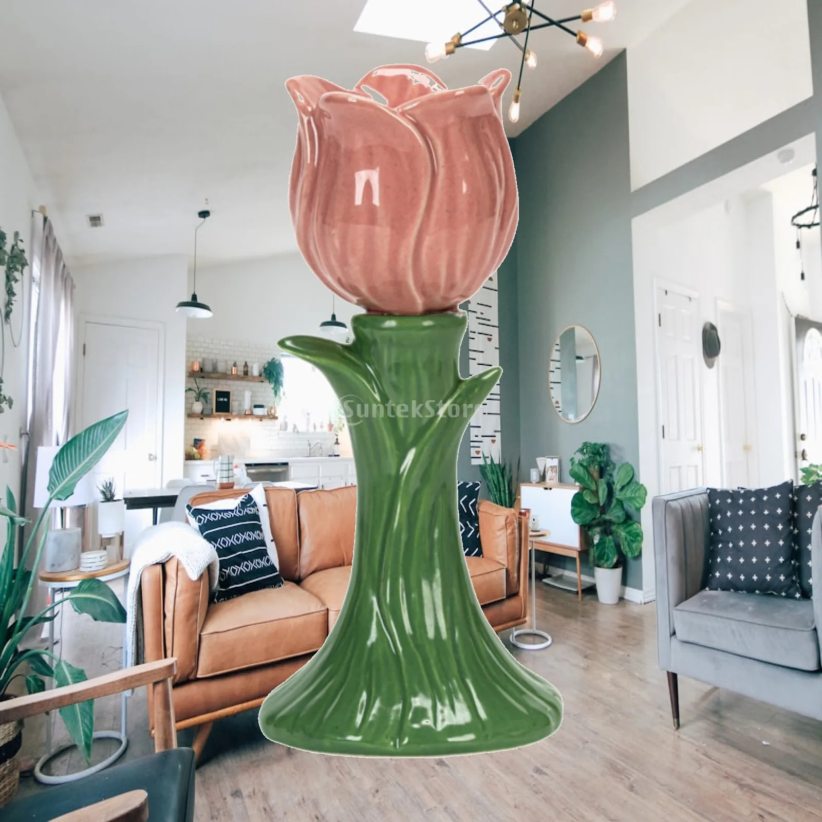 Home Decor Ceramic Flower Candle Holder Decorative Pillar Stand for Wedding Table Centerpiece Photography Ornament