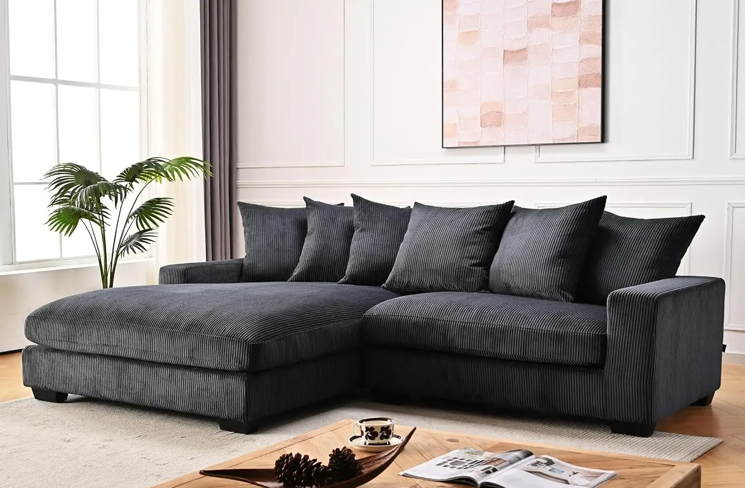 

Luxe Oversized Sectional Couches for Living Room, L Shaped Sofa with Chaise, Upholstered with Corduroy Fabric