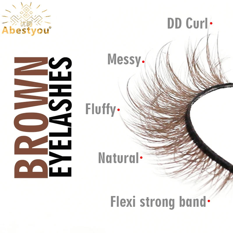 Abestyou 5D 6/7 par Luksusowe Rzęsy Marki D Curl, Puszyste, Brązowe, Kolorowe, z Norek, Rosyjskie, Objętościowe, Niezgrabne, Blond, Brązowe, Dramatyczne Rzęsy