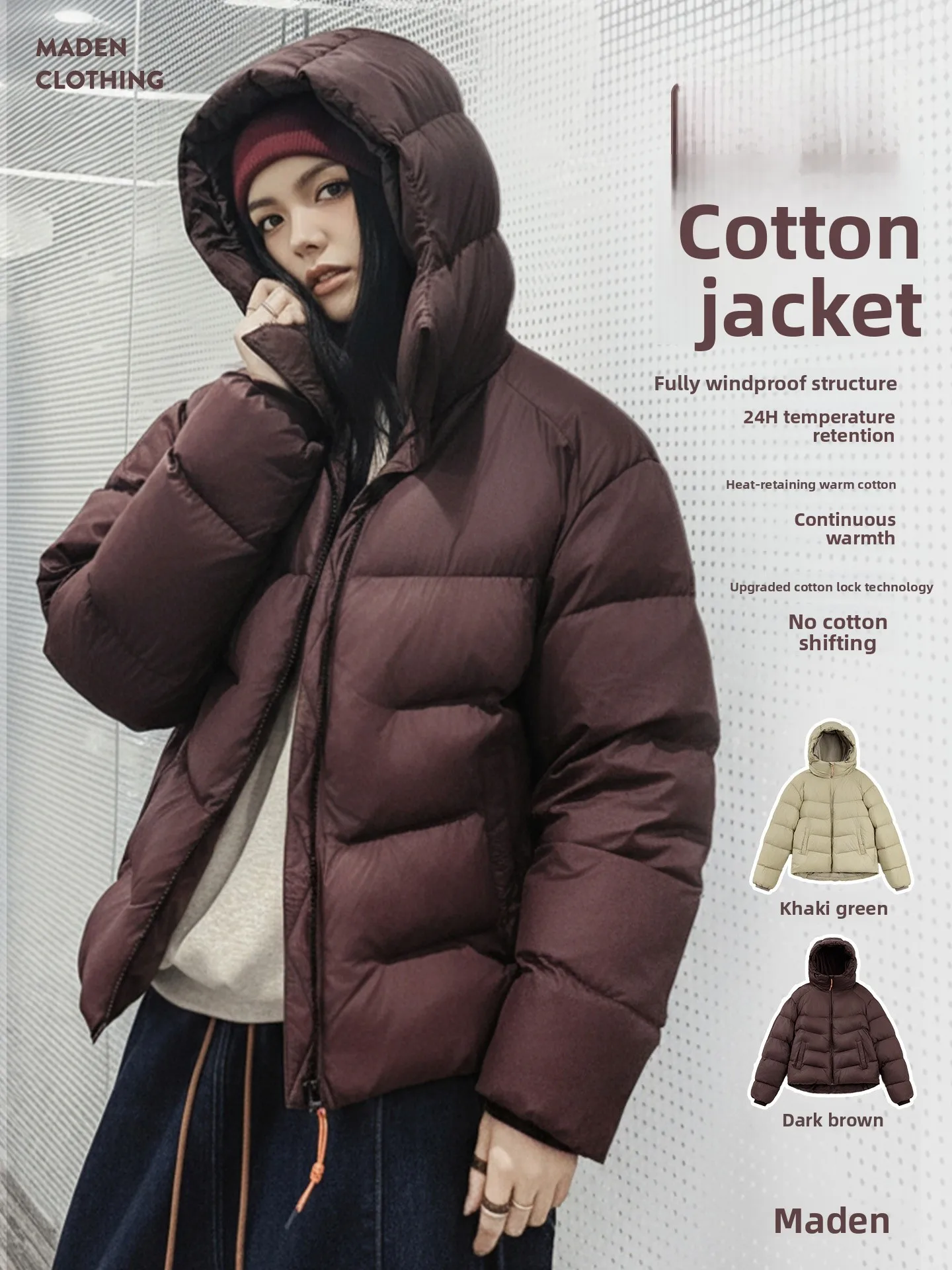 

Maden American Sle Hooded Stand Collar Loose Thiened Puff Bread Stitching Cotton Jaet Ladies Autumn Winter Outerwear