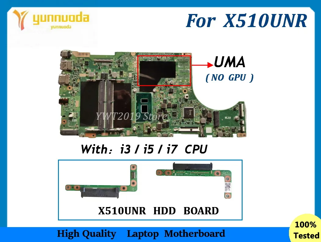 

X510UNR For ASUS X510UA X510UNR X510UNO A510U X510U X510UQR X510UR X Laptop Motherboard With I3 I5 I7 CPU HDD Board Test ok