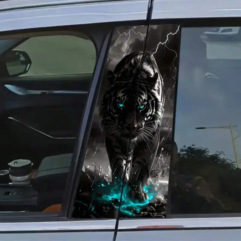 2 Packs, Tiger Lightning Car Sticker For B-Pillar & Door, Glass Metal/Plastic Surface, Cover Scratch, Car Decoration Sticker.