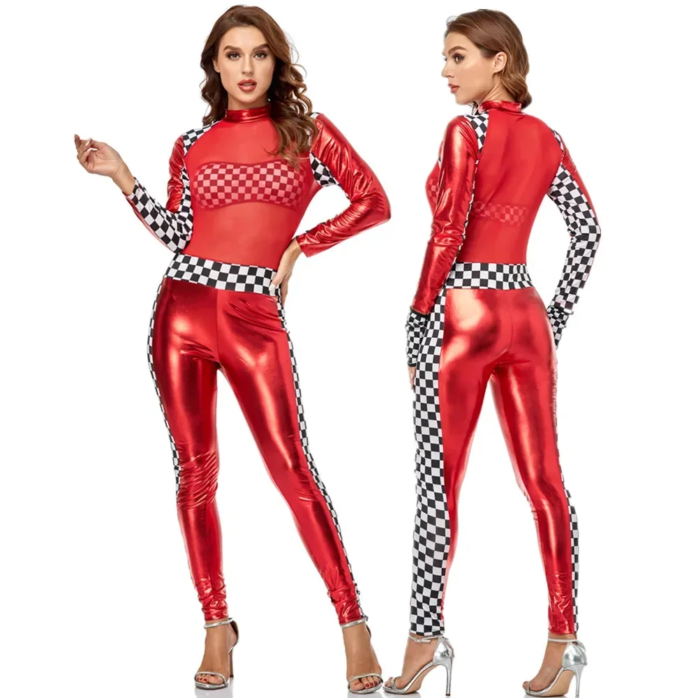 Sexy Racing Girl Cosplay Costume For Adult Women American Race Car Driver Bodysuit Jumpsuits Suit Erotic COS Stage Nightclub