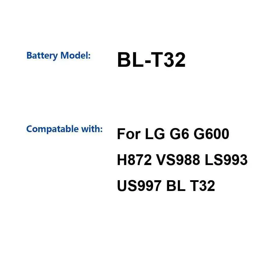 

Долговечный аккумулятор для мобильного телефона 3300 мАч, экологически чистый BL-T32 для LG G6 G600 H872 VS988 LS993 US997