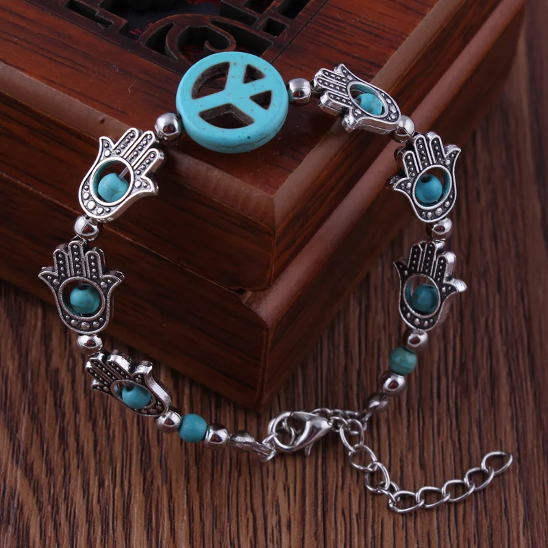 Aihua Tibetan Silber Natur Türkis Stein Perlen Armband & Armreif für Frauen Böhmen ethnische Aussage Schmuck Zubehör – Detail 13