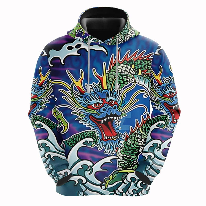 Funny 3D Chinese Loong Print Men's Sweatshirts Fashion Animal Pattern Oversized Oversized Hoodie Autumn Winter Casual Clothing