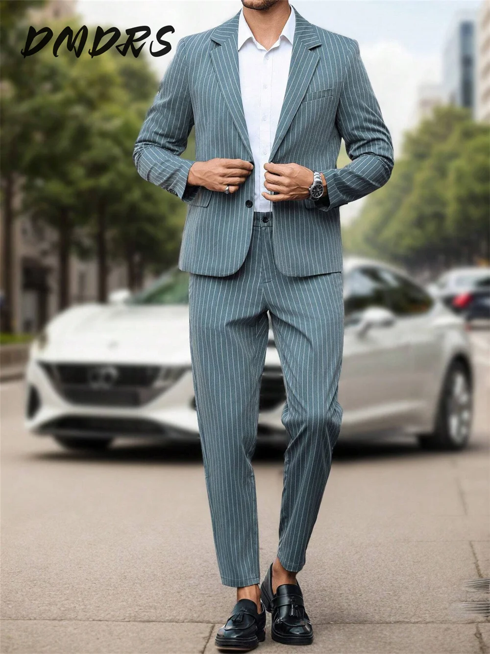 

Fashion Stripes Men's Suit Jacket Pants 2 Piece Formal Business Men Solid Color Suit For Groom Wedding Shawl Lapel Tailored Suit