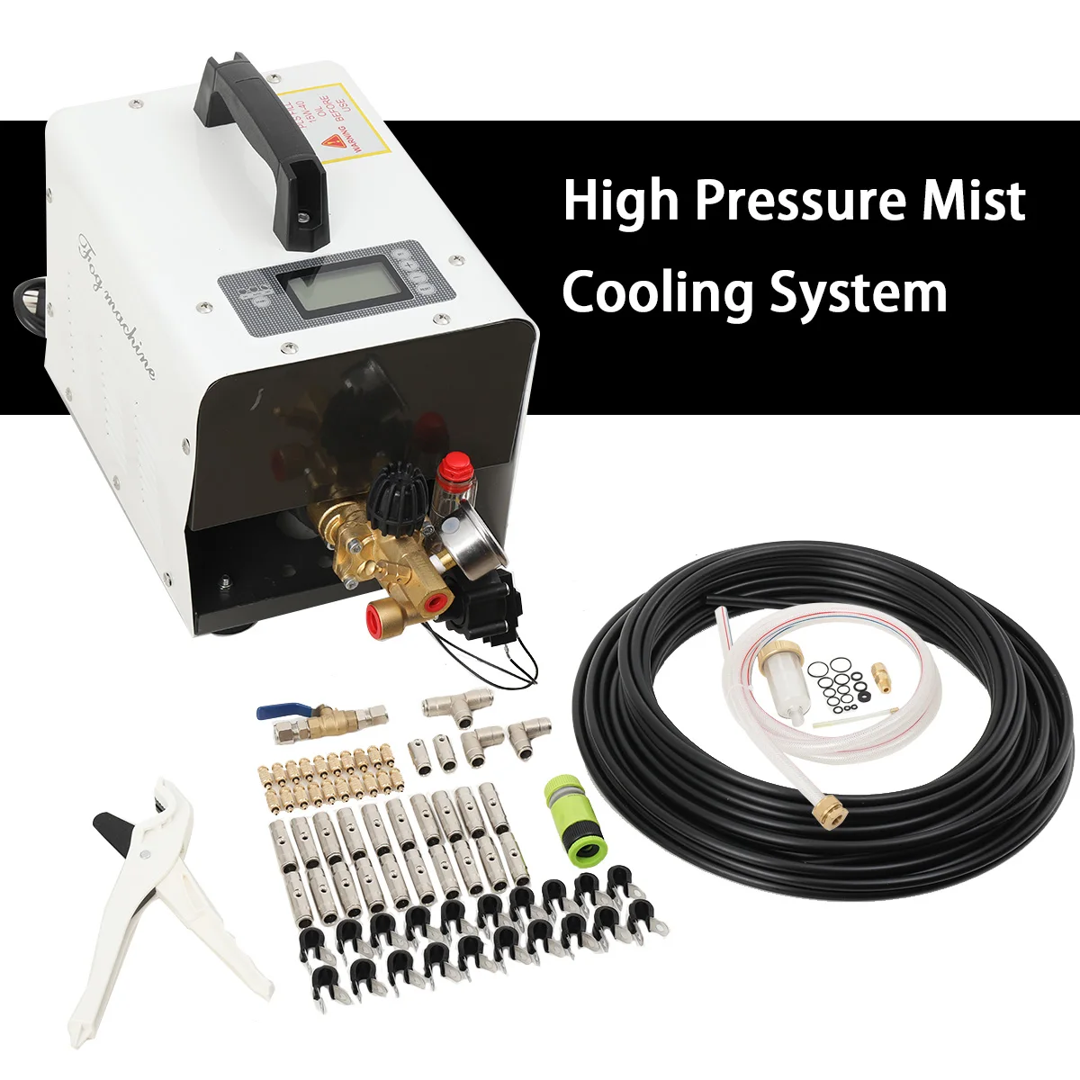 180W High Pressure Misting Mister System Kit 860PSI 1L/MIN 60bar+20M Misting pipe High Pressure Mist Cooling System 1400R/MIN