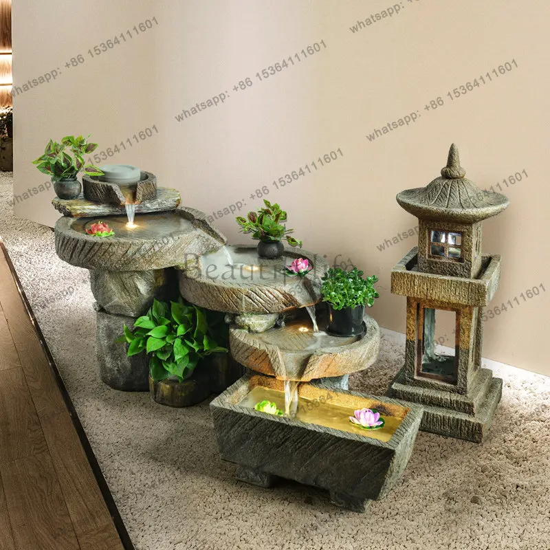 Japanese courtyard pastoral zen flowing water ornament living room fish tank indoor balcony fountain landscape