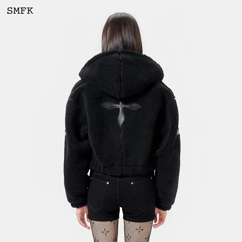 SMFK Women Handmade Lamb Fleece Hoodie Zip Hooded Cashmere Jacket  Short Thicker Woolen Jacket Babes Cashmere Short Coat CF002BS