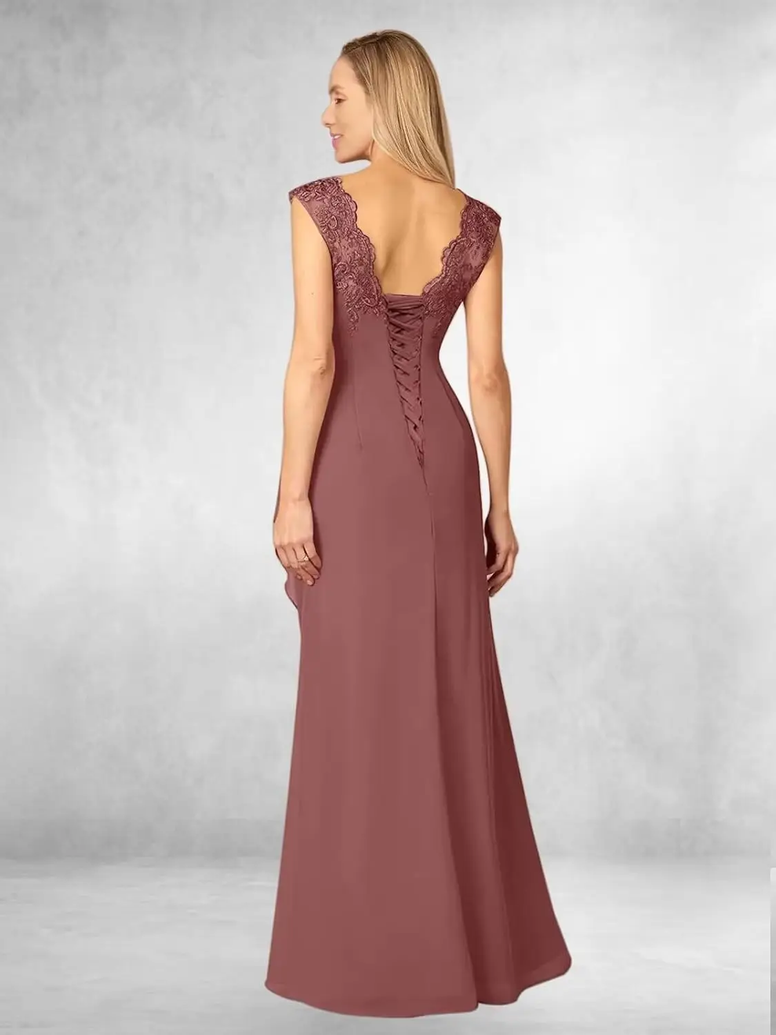 Calcomanía de encaje de gasa Vestido elegante para invitados de boda Vestido plisado con cuello sin espalda Vestido de noche Vestido de fiesta sexy Vestido de novia Vestidos de dama de honor