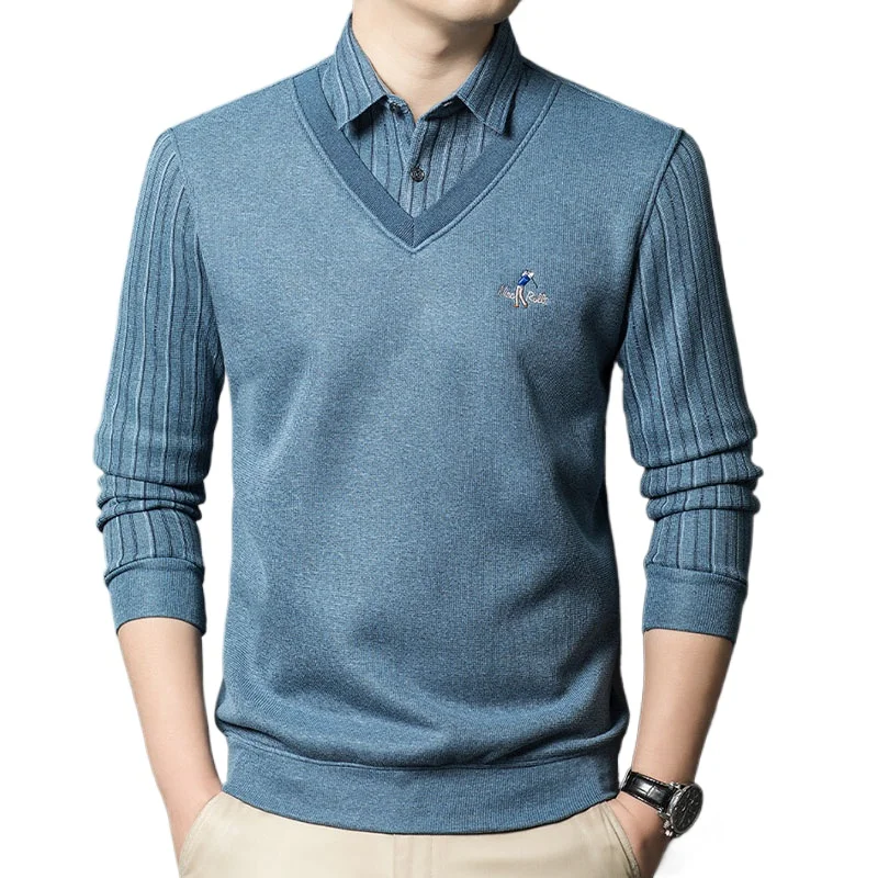 High-end zakelijke nep twee gebreide truien heren winter fluwelen dikke gebreide trui sociale casual herenkleding