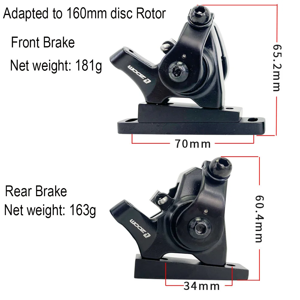 ZOOM Road Bike Brake Flat-mount Disc Brake Mechanical Caliper Line Cable Brake 140/160mm Aluminum Alloy DB-580