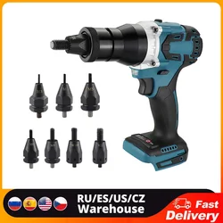 Powerful Brushless Electric Rivet Gun Kit Rechargeable Automatic Rivet Nut Gun Set Riveting Tool Riveter Head M3-M12 for Makita