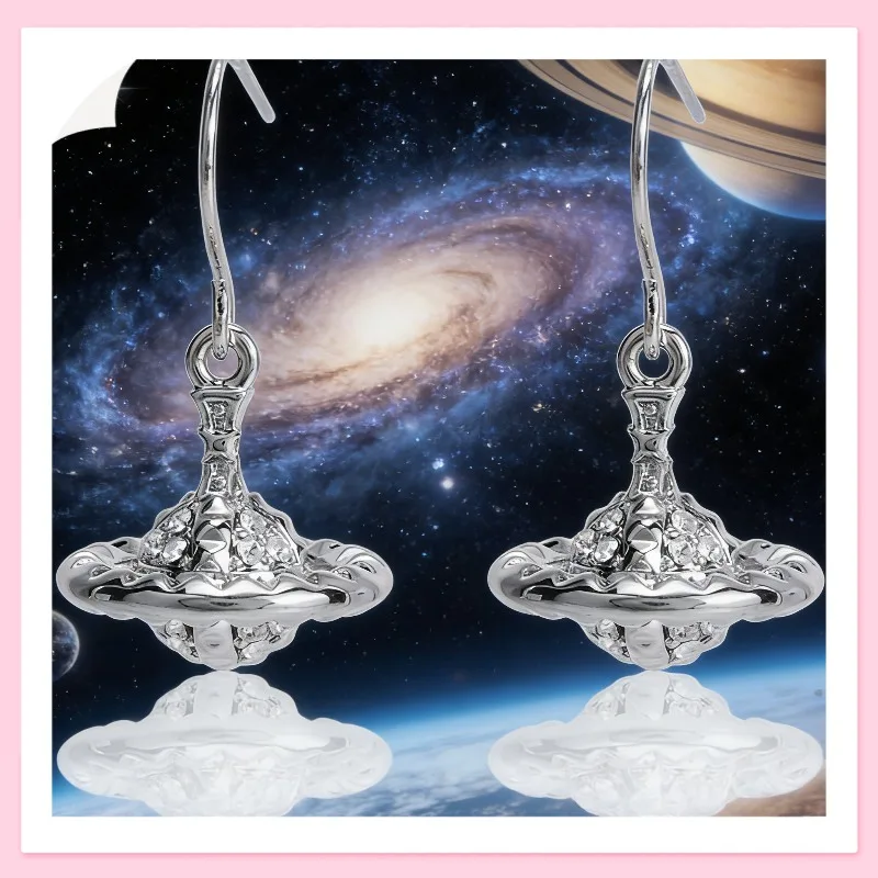 

Silver Plated 3D Saturn Drop Earrings with Pave Rhinestone, Elegant Trendy Jewelry for Women Gift