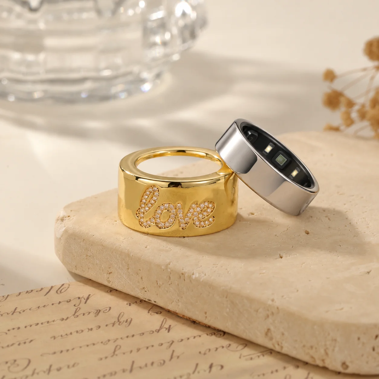 Custom LOVE Smart Ring Cover Pave Zircon Ring Case Compatible with Oura Ring Gen 5 Gen 4 Waterproof Luxury Jewelry Gift for Coup view 3