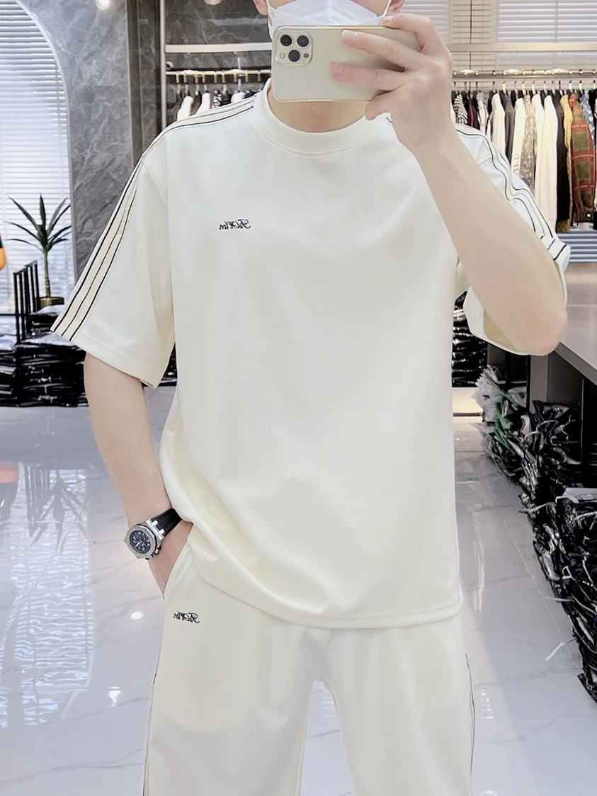 

Мужской летний комплект из двух предметов: дышащая футболка и шорты из шелка в европейском стиле, модный спортивный костюм