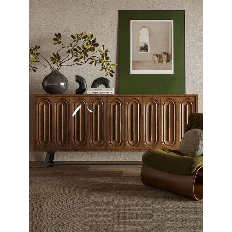 Medieval French style walnut color dining side cabinet French entrance locker living room storage cabinet can be solid wood