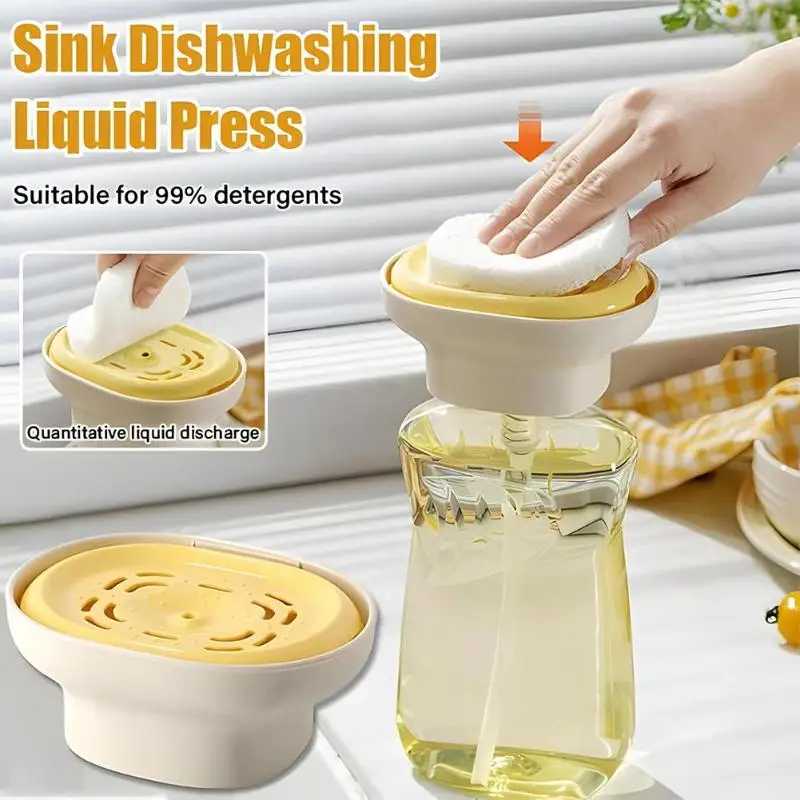 

Kitchen Dishwashing Soap Dispenser Bottle Sink Detergent Foaming Box Scouring Pad Brush Storage Dispenser Presser
