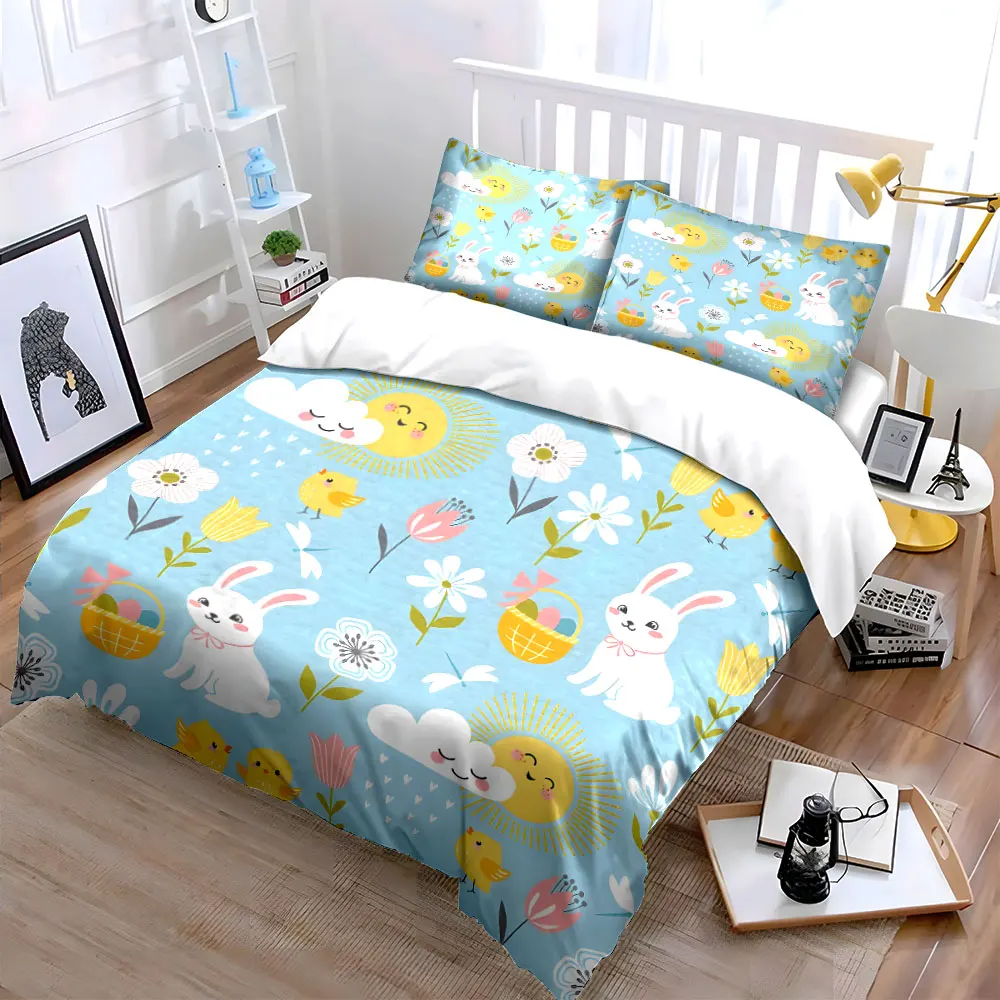 Cute animals and spring flowers background Bedding Set for Kids Luxury Gift 3pcs Digital Print Comforter Set Soft Comfortable