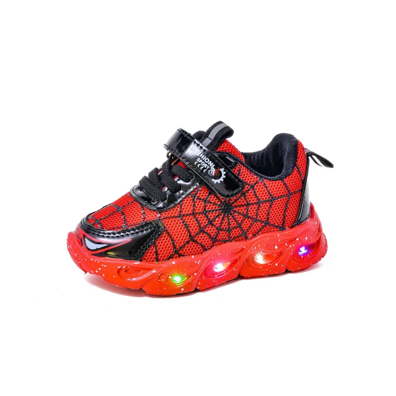 Disney Children\'s LEd Light Shoes Fashion Aoger Spiderman Boys Sneakers Girls Cartoon Casual Shoes Breathable Kids Sport Shoes