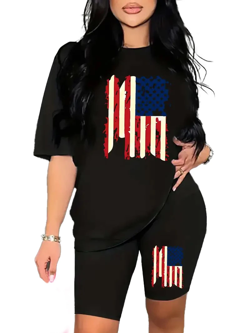 Women's Tracksuit American Flag Print Independence Day July 4 Short sleeve crew neck T-shirt Top and Shorts Fitness 2 piece set