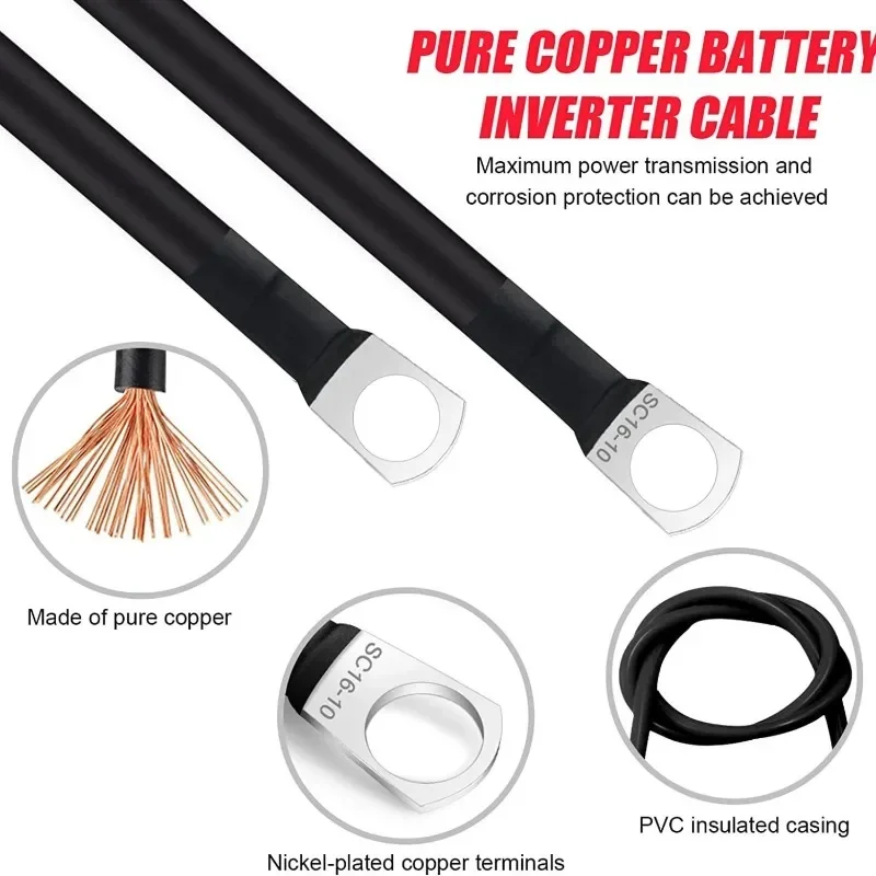 2/4AWG 30 cm Batterie-Inverter-Kabel-Set mit Anschlüssen, verseiltes Kupferkabel, Solarstrom-Verbindungskabel mit Ösen – Detail 3