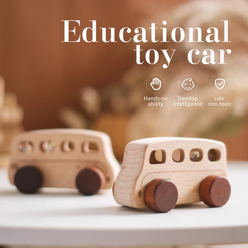 1PC Baby Wooden Toys Beech Car Blocks Cartoon Bus Educational Montessori Toys Baby Teething Play Gym Baby Birthday Gift Products