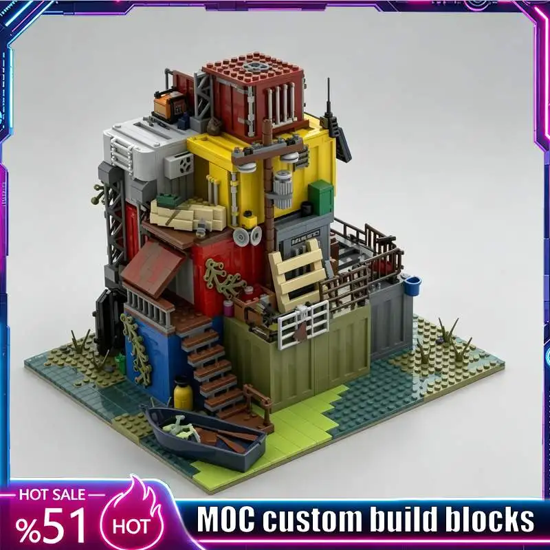 2184PCS Post Apocalyptic Survivors Base Docks MOC Creative Model Custom Brick Architecture DIY Assembly Educational Toy Gift