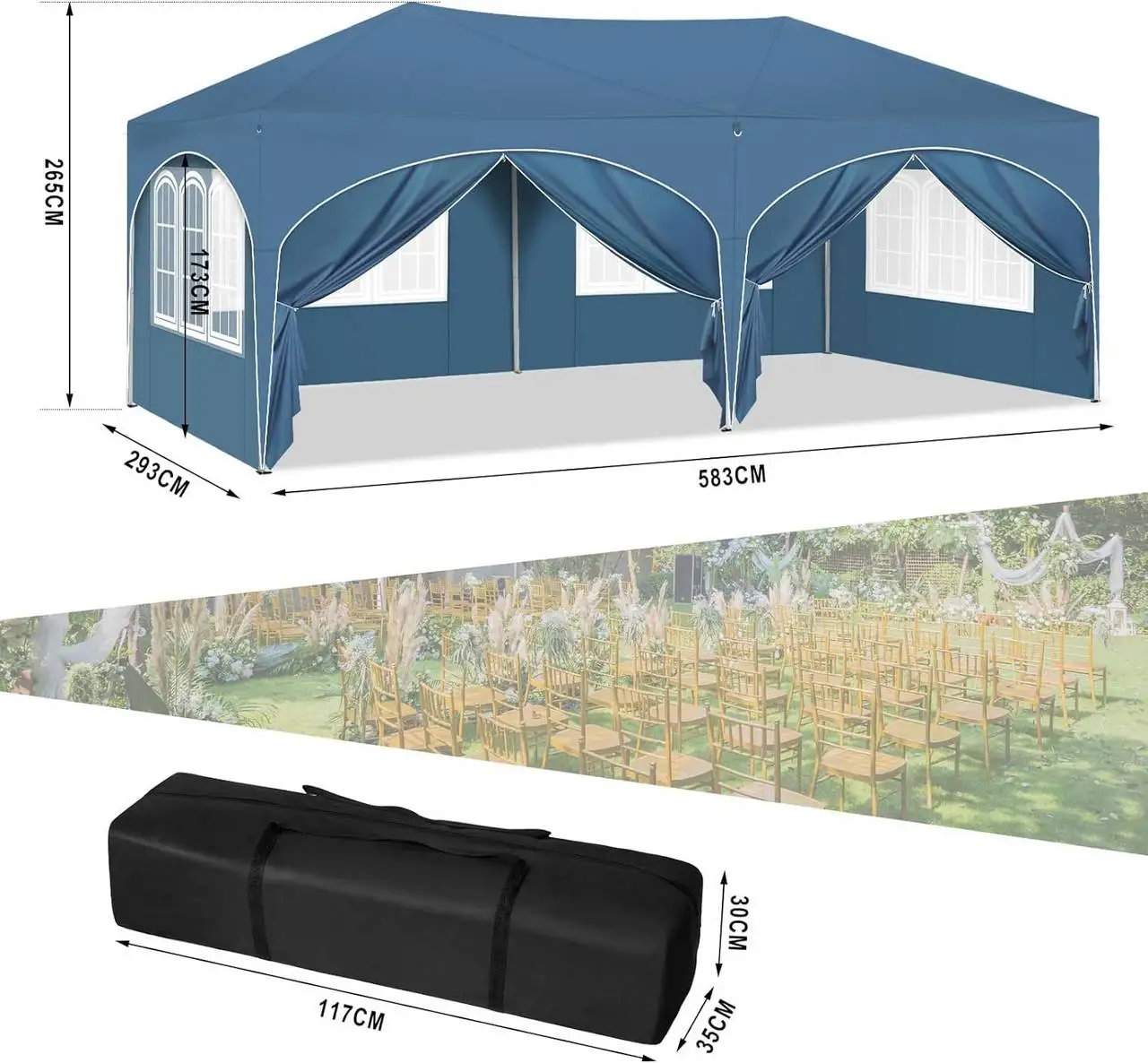 Overkappingstent. Buitentent. Tuin tent. Autoberging. 3x6 meter, 6 wanden, waterdicht