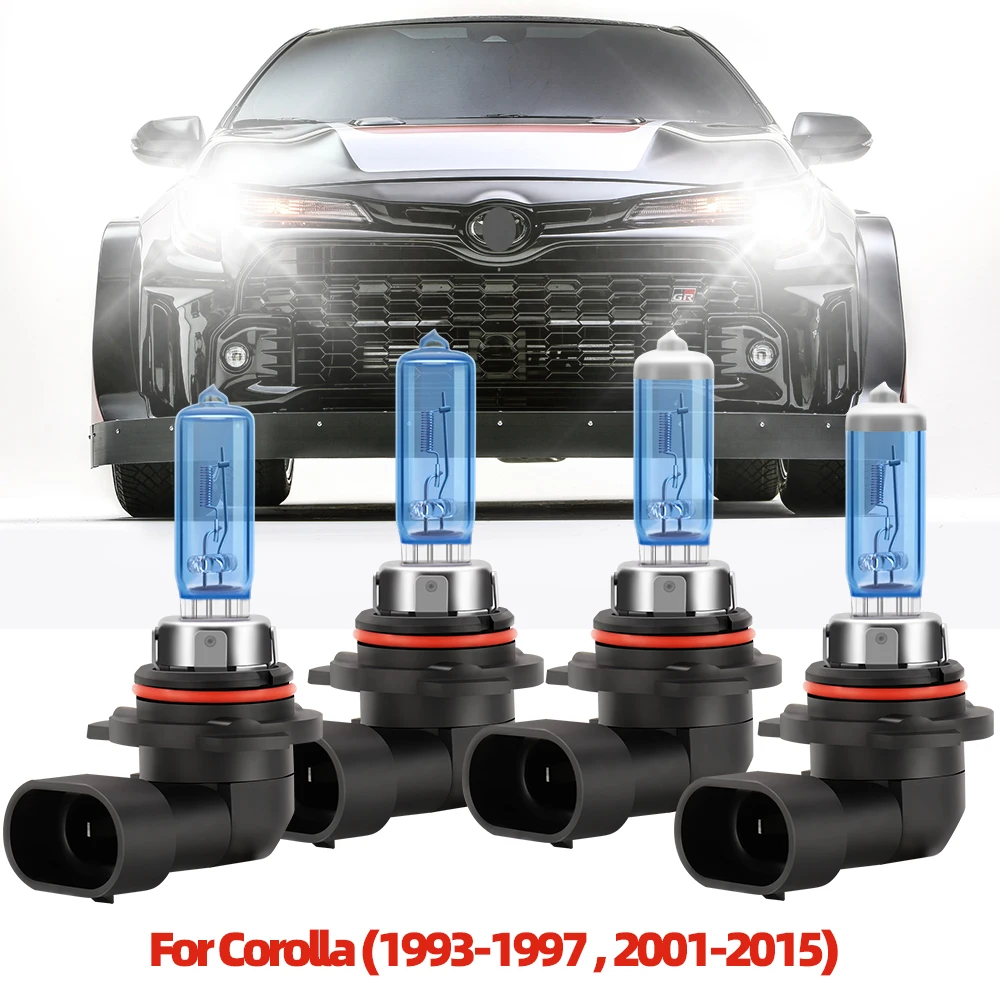 

Комбинированные галогенные фары, 4 шт., лампы для Toyota Corolla (1993-1997, 2001-2015) дальнего света + ближнего света, ультра яркие фары 6000K