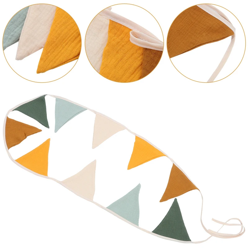 Double Layer Cotton Solid Colour Triangle Flag Birthday Party String Flag Kindergarten Home Camping Decoration Hanging Flag