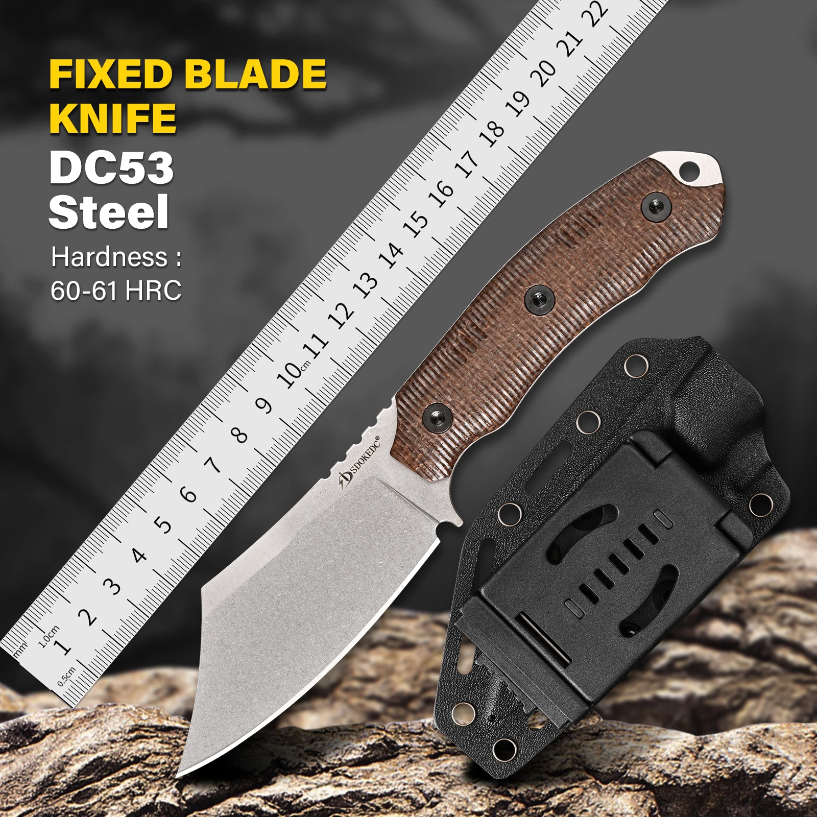 

SDOKEDC Tactical Fixed Blade Knife DC53 Steel Knives for EDC Outdoor Camping Survival Hunting