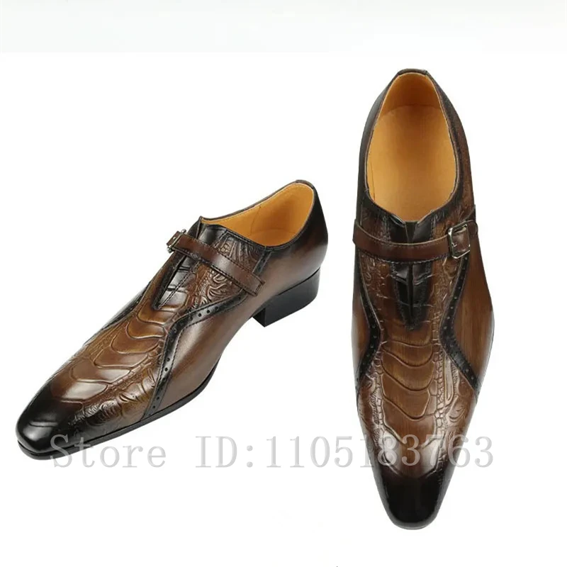 

Luxury Men's Brown Black Handmade Genuine Leather Shoes Buckle Strap Formal Business Oxford Footwear for Groom Prom