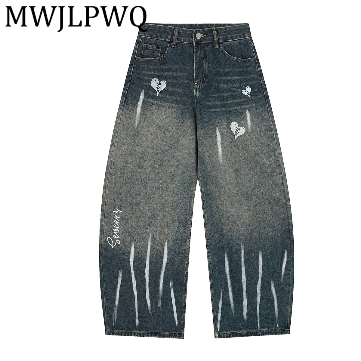 

MWJLPWQ джинсы с дизайном граффити в американском стиле, мужские уличные потертые осенние широкие брюки Machete, модные новинки 2023 года 21213