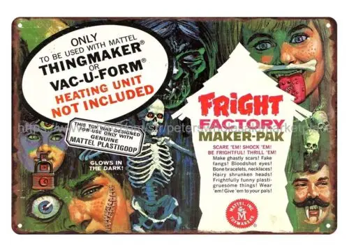 1960s toy Fright factory maker-pak metal tin sign living room coffee shops wall