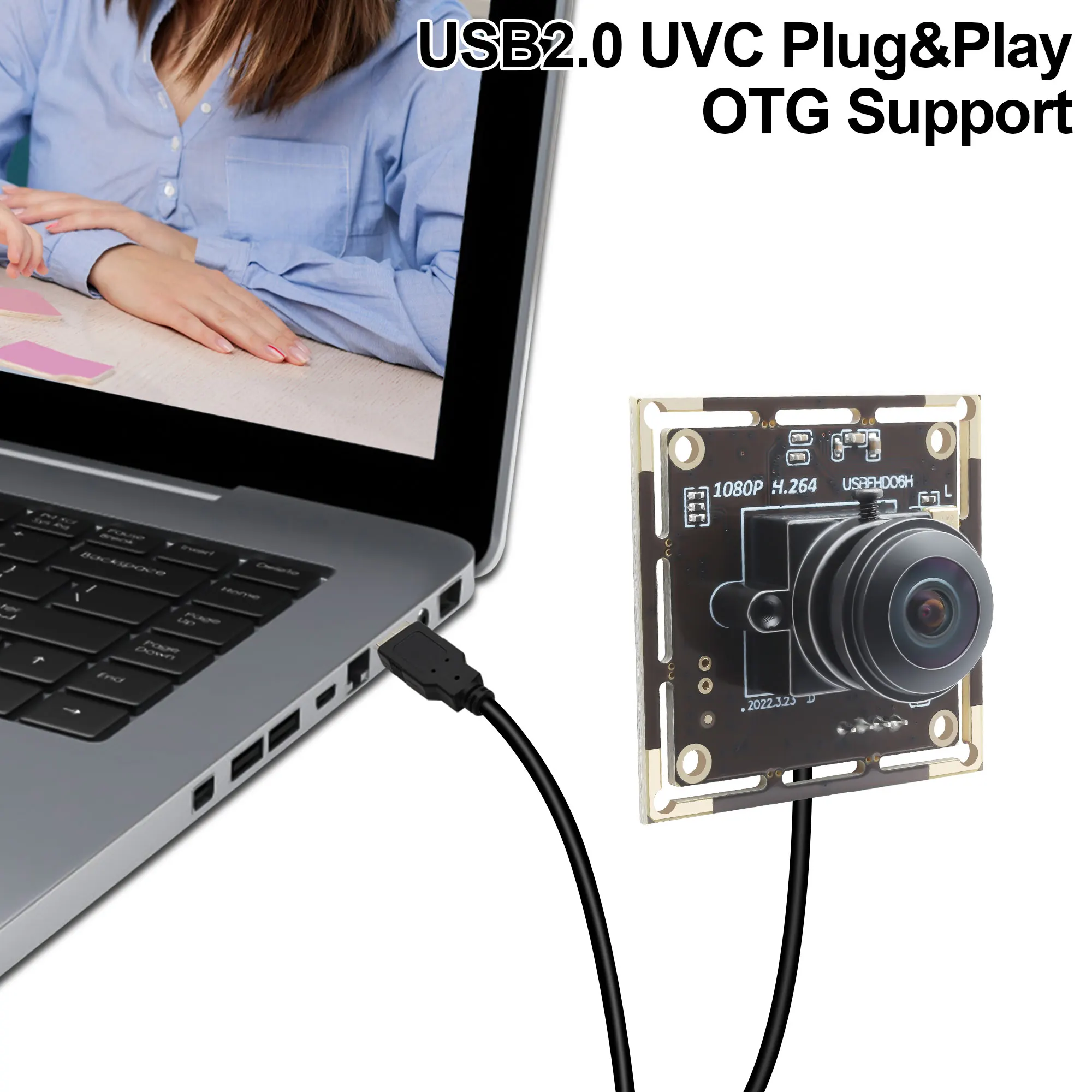 Módulo de cámara USB ELP de 2MP, poca luz 0.01Lux, H.264, ojo de pez gran angular, con micrófono, para sistemas industriales, PC Windows Mac